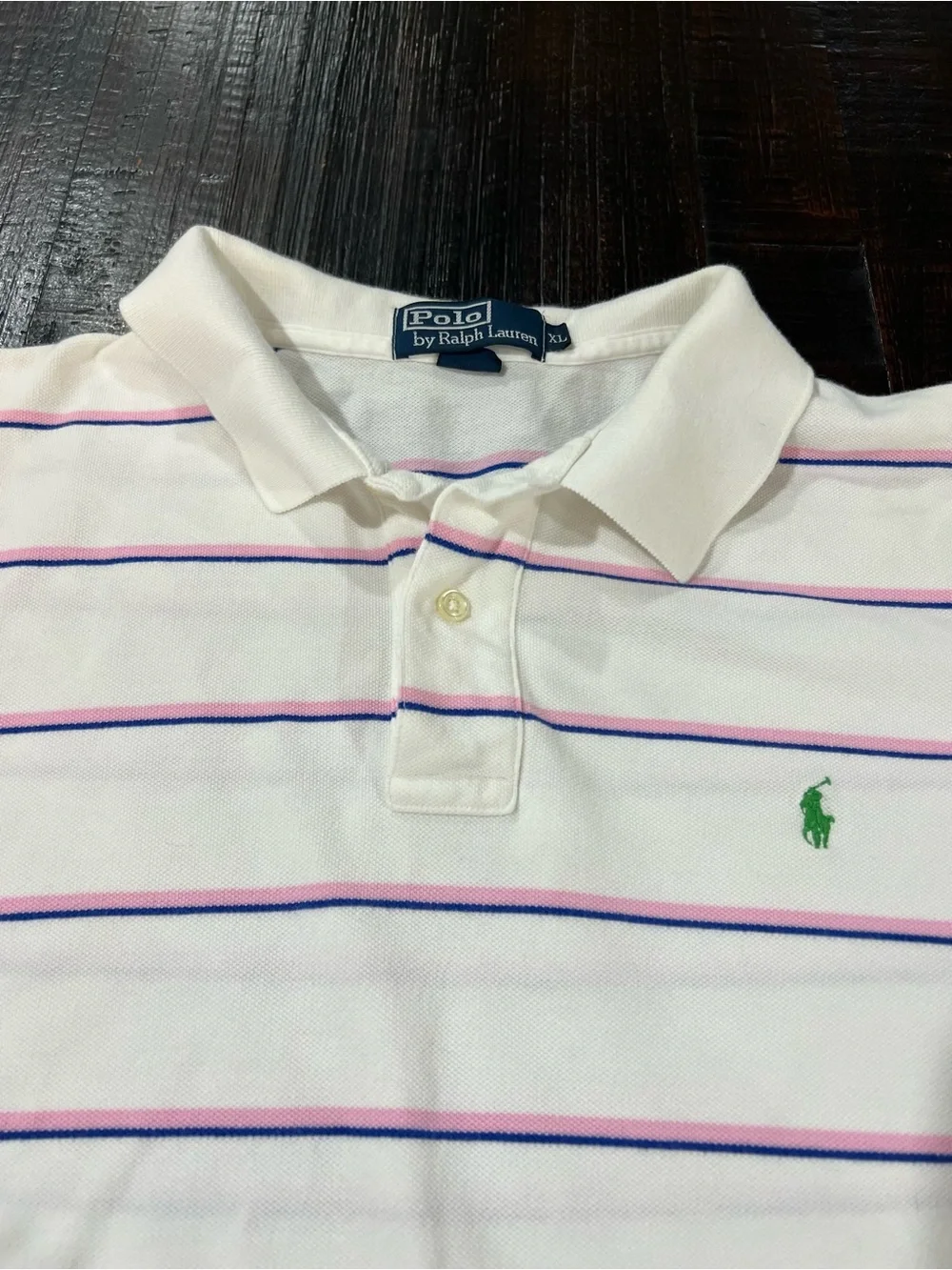 Polo Ralph Lauren Polo Shirt Mens XL Pink Navy Blue Striped Cotton Preppy Pique